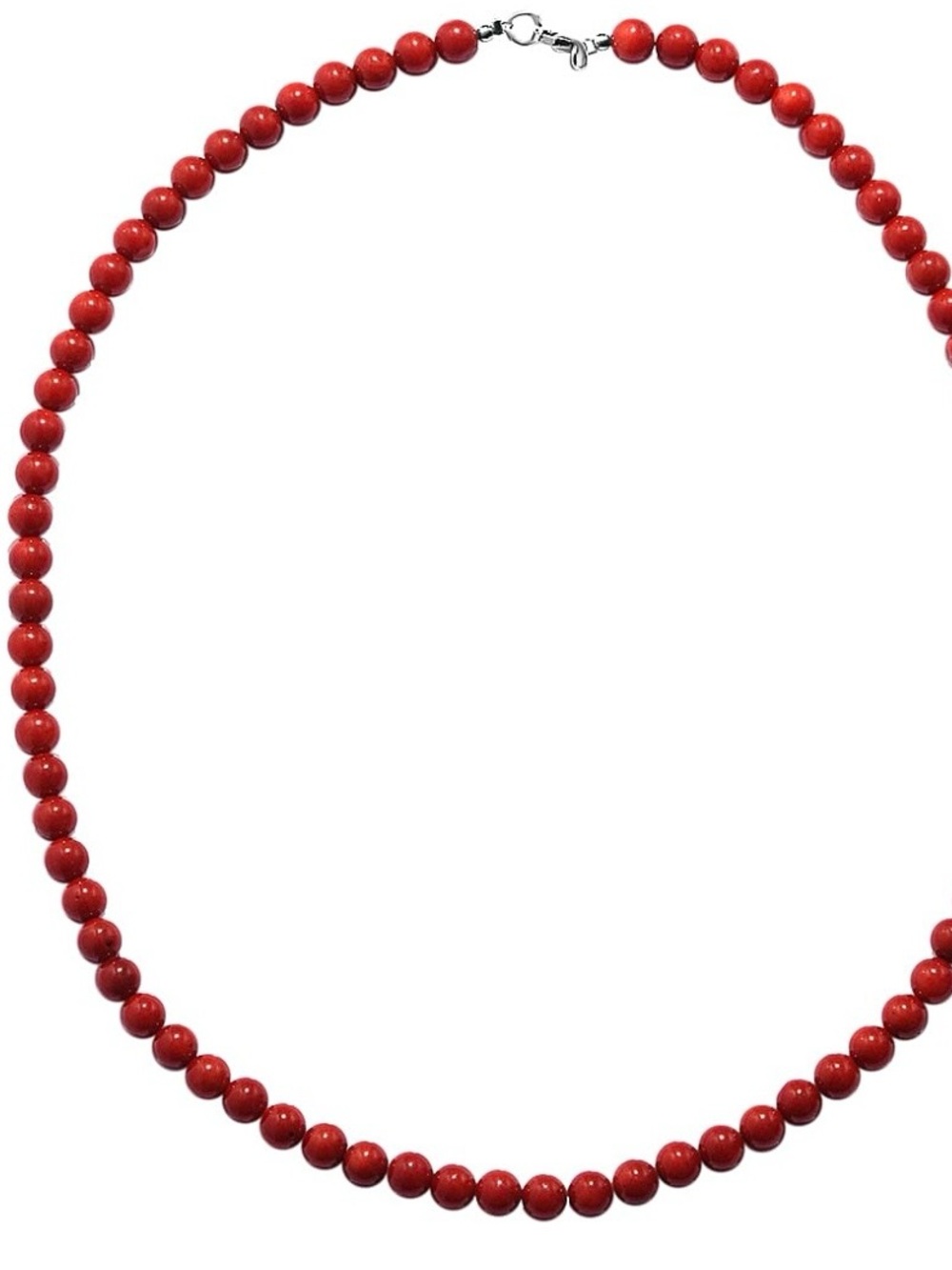 Classic Red Coral Beaded Necklace with Sterling Silver Clasp